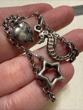 Sterling Silver 925 Heart, Star and Seahorse Charm Bracelet 6’ inches
